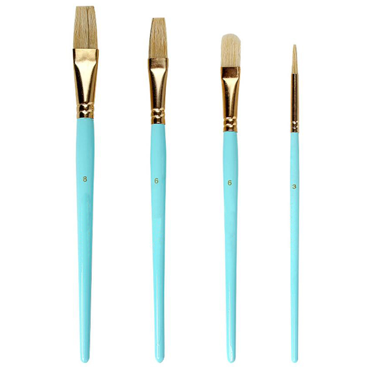 4pcs Short Blue Handle Bristle Brush Set Acrylic Paint Brush Oil Painting Brush