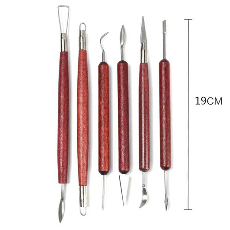 11pcs Red Wooden Handle Pottery and Clay Tool Kit