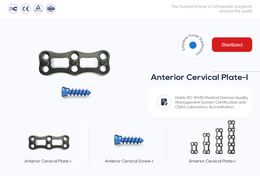 Z etilen oksidom sterilizirana sprednja cervikalna plošča System-I in vijaki iz titana