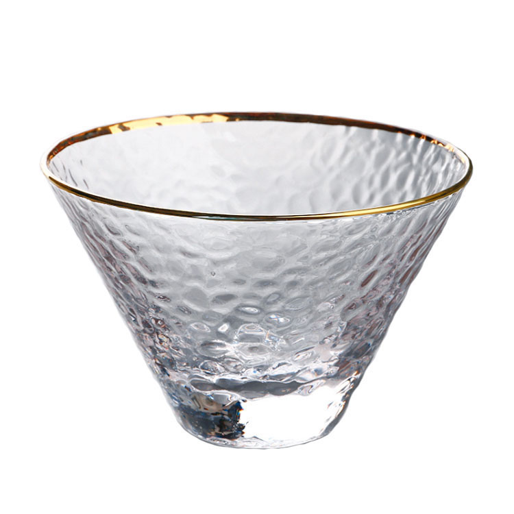 Nordic Style Hammer Grain Gold Rimmed Glass Tea Cup 