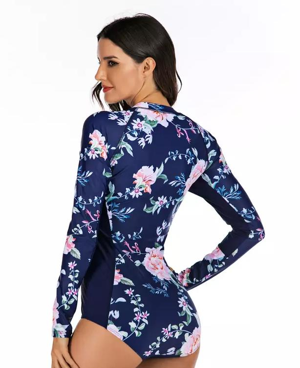 Baju Renang Wanita Satu Potong Lengan Panjang Ritsleting Pakaian Pantai