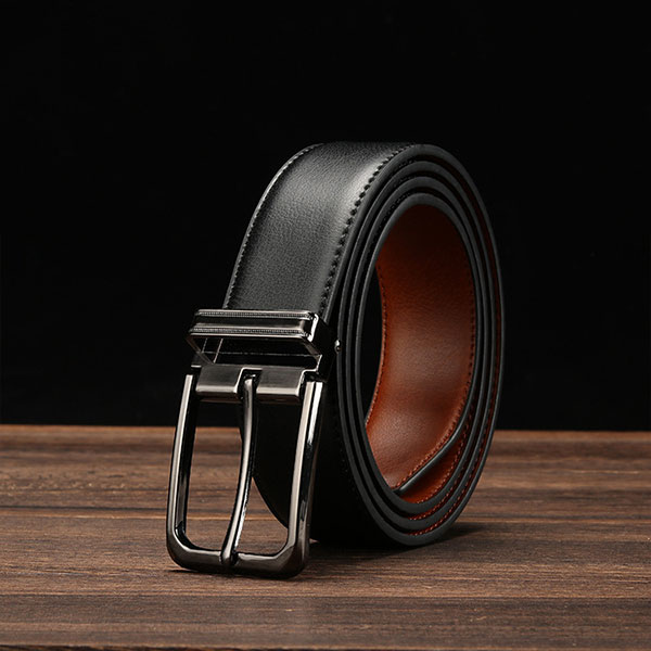 Men's double-sided leather pin buckle belt