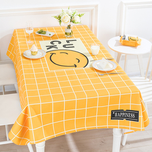Smile face pattern digital printing waterproof tablecloth washable linen cotton rectangle table cover for kitchen 