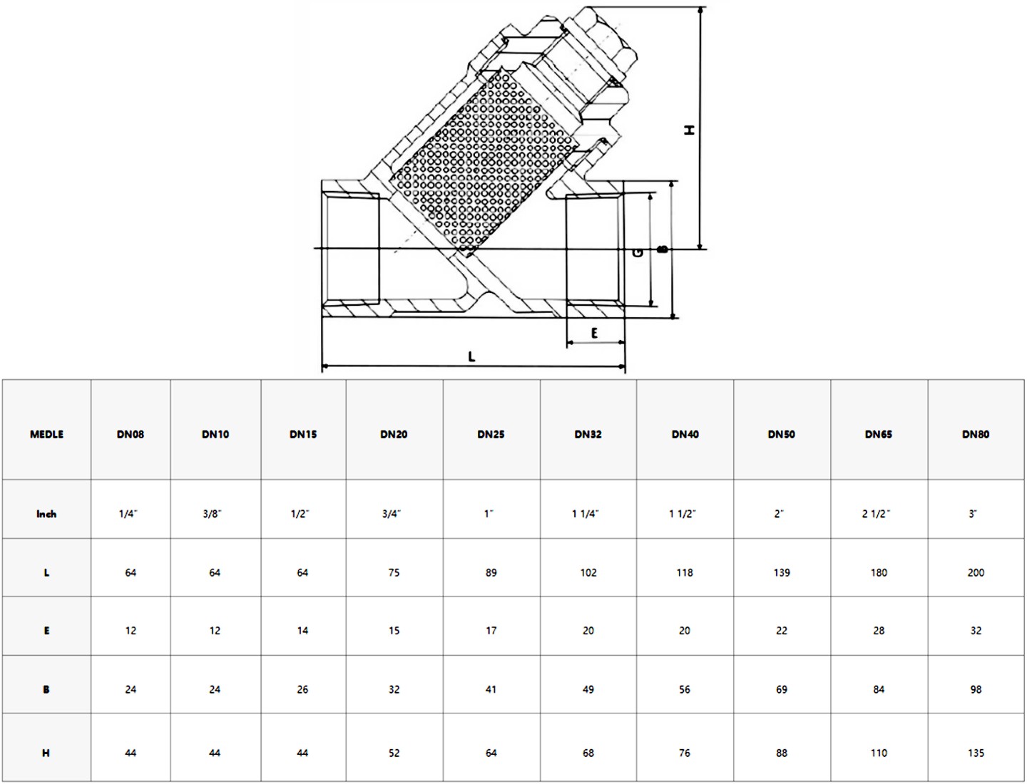 مصفاة Y من الفولاذ المقاوم للصدأ SY11 3