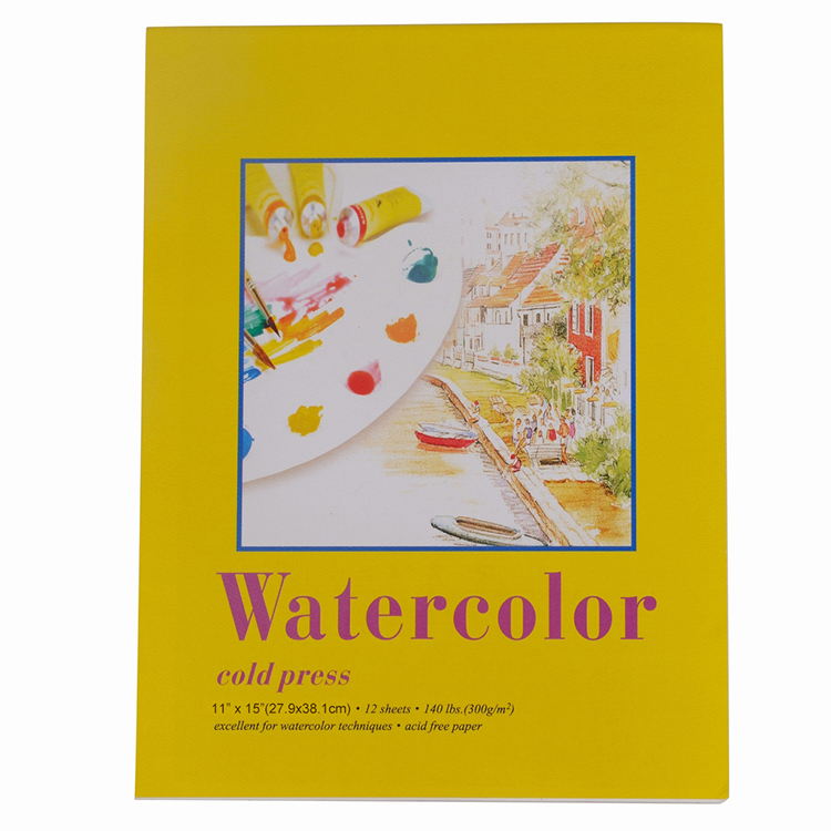 Watercolour Pad 300gsm 12 Sheets Tape Bound Coloured Cover 6x8" 9x12'' 11x15''