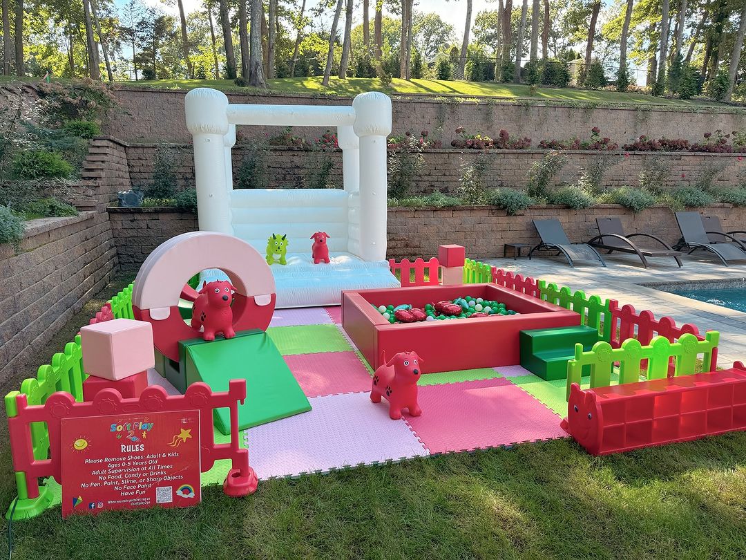 Heldere kleuren zachte speeltoestellen voor jongens en meisjes binnenspeeltuin met ballenbak voor feestverhuur