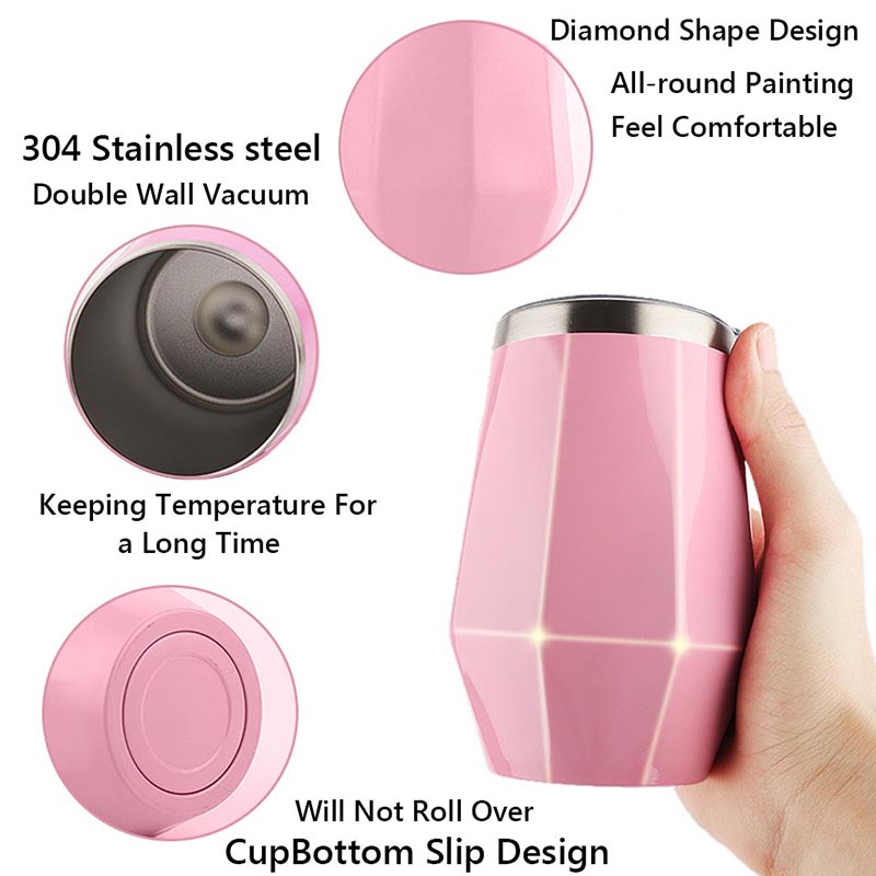 12oz Hot Sale Diamond Shape Tumbler Cups Stainless Steel Thermal Double Wall Wine Tumbler 
