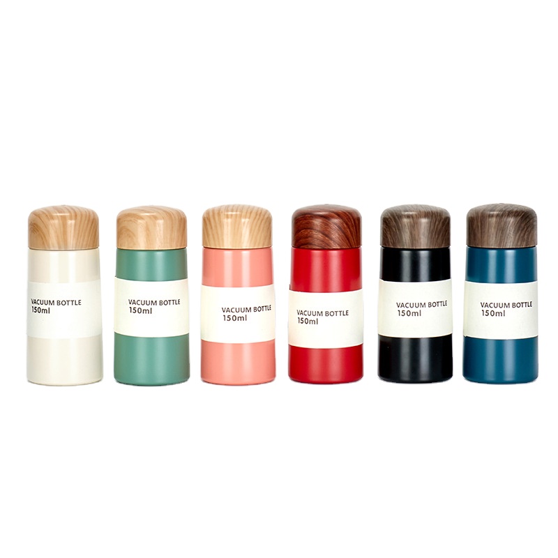 150ml New Style Mini Stainless Steel Tumbler with Wooden Grain Lid Pocket Water Bottle