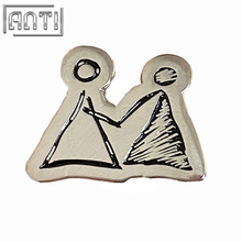 Hand-In-Hand Matchstick Man Badge Simple Design Cute Couple Accessory Plate Silver Soft Enamel Lapel Pin