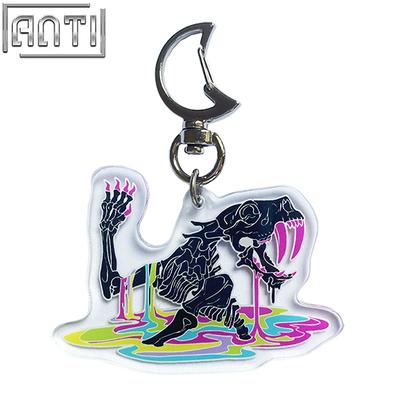 Custom Cartoon Handsome Skeleton Acrylic Key Ring Color Bog Offset Printing Moon Design Metal Key Ring Accessories For Gift