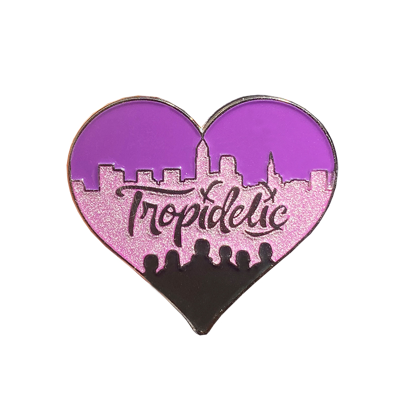 Wholesale Manufacturer purple and black beautiful heart-shaped letter glitter soft enamel black nickel Lapel Pin