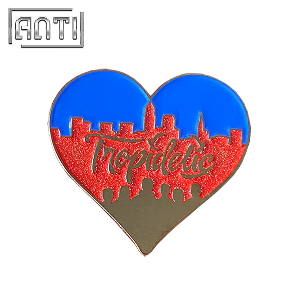 Heart Glitter Soft Enamel Lapel Pin blue and red letters figure heart shape Black Nickel Badge Brooch For Girls Gift