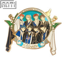 Custom Many Korean Star Cartoon Scenes Lapel Pin Round Lily Of The Valley Design Blue Stain Glass Hard Enamel Gold Metal Badge