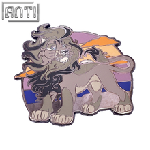 Custom Handsome and powerful lion Lapel Pin Cartoon America Cartoon Animal Movie Black Nickel Metal Badge For Clothes Bag Gift
