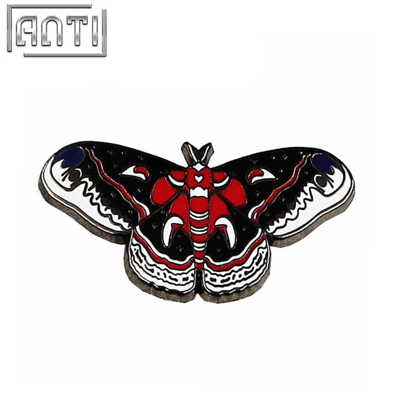 Wholesale manufacturer red and black cool beautiful butterfly black nickel hard enamel lapel pin