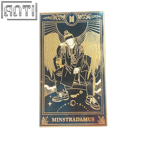 Custom A Handsome Man With An Angel Lapel Pin Cartoon Rectangular Card Combination Design Hard Enamel Gold Metal Badge For Gift