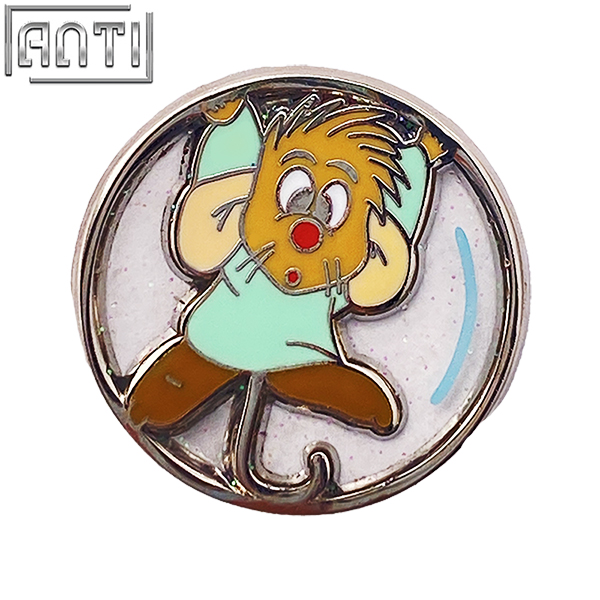 Custom A Cute Little Mouse Cartoon Animal Lapel Pin Blue Transparent Bubble Glass Texture Art Excellent Design Hard Enamel Badge