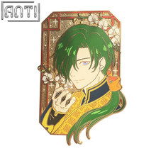 Custom Handsome Guy With Long Green Hair Lapel Pin Beautiful White Butterfly Orchid Clear Glass Hard Enamel Gold Metal Badge