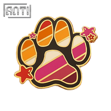 Custom Cute White Kitten Paw Print Red Star Lapel Pin Japanese Cartoon Orange Red Gradient Hard Enamel Pins For Clothes Bag Gift