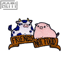 Custom Cute Animal Little Cow And Pig Patterns Embroidery Fashion Patches Cartoon Corporate Logo Embroidery Applique Designs