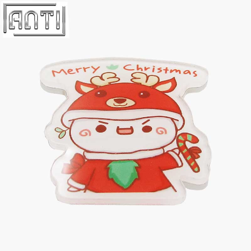 Hot Sale Manufacturer Factory Direct Red And White Cut Christmas Cartoon Shape Acrylic Offset Print Lapel Pin 