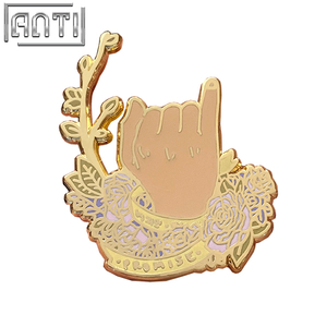 Custom Cartoon Hands In The Shape Lapel Pin Wholesale Of Dreamy Purple Flowers High Quality Hard Enamel Gold Metal Badge