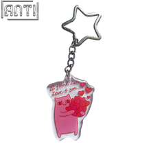 Custom Cute Cartoon Characters Acrylic Key Ring Pink Holding Hearts Design Offset Printing Lovers Key Ring A Gift For Friend