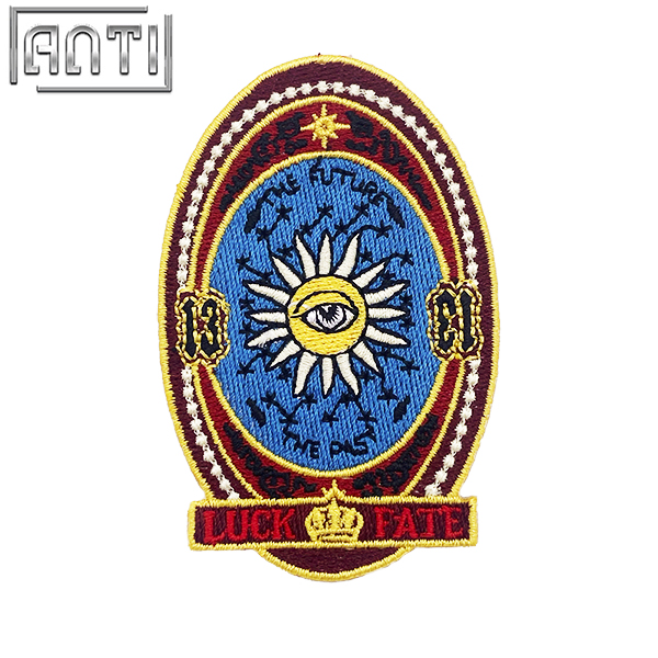 Custom Red Oval Blue Starry Sky Sun Embroidery Alphabet Art Excellent Corporate Logo Embroidery Boutique For Clothes Bag Gift