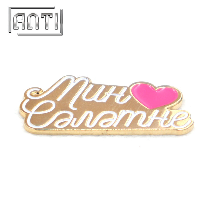 Hard Enamel Lapel Pin Gold on Suit with Letters