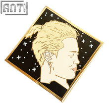 Custom Cartoon Wild Handsome Man Lapel Pin High Quality Square Black Sky Design Hard Enamel Gold Metal Zinc Alloy Badge 