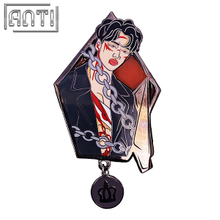 Custom Cartoon Handsome Man Lapel Pin Chains Of Iron South Korea's Stars Red Stain Glass Hard Enamel Black Nickel Metal Badge