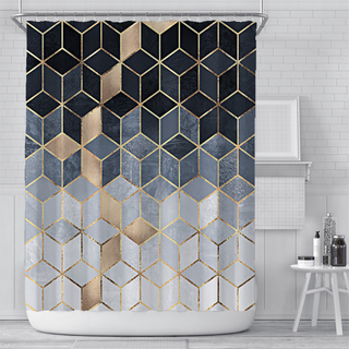 Geometric Printed Shower Curtain for Bathroom with hook 3D marble pattern Hexagons Waterproof Polyester Fabric Bathroom Curtain