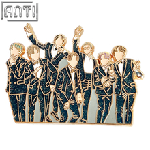 Custom Many Cartoon Handsome Men Lapel Pin Lots Of Men In Black Suits Hard Enamel Black Glitter Gold Metal Badge For Gift