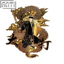 Custom Cartoon Ancient Handsome Man Lapel Pin Chinese Style Dragon Domineering Design Hard Enamel Gold Metal Badge For Gift