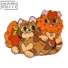 Custom Two Cute Cartoon Cats Lapel Pin Art Excellent Design Brown And Orange Animals Hard Enamel Gold Metal Badge For Gift