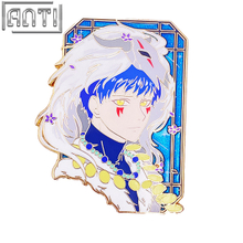 Custom Handsome Man Lapel Pin Japanese Anime Character Beautiful Blue Background Blue Glitter Hard Enamel Badge For Gift