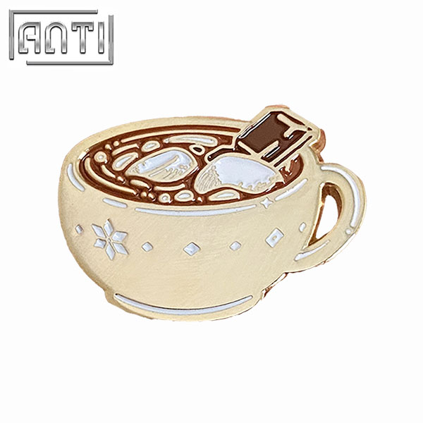 Coffee Cup Badge Cute Cup Coffee Chocolate Marshmallow Pretty Cup Gold Metal Soft Enamel Lapel Pin