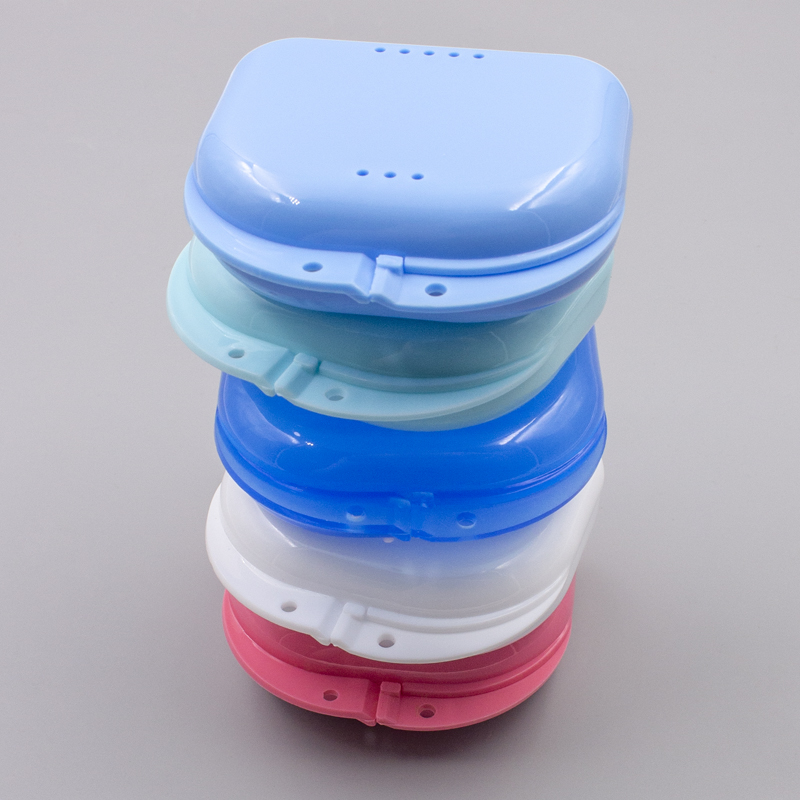 Personalizar el logotipo de color Caja de dentadura de dentadura de plástico de dientes de plástico de grado alimenticio