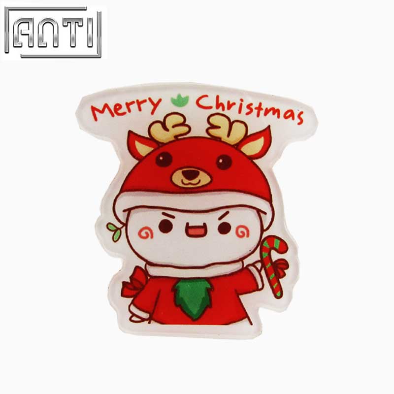Hot Sale Manufacturer Factory Direct Red And White Cut Christmas Cartoon Shape Acrylic Offset Print Lapel Pin 