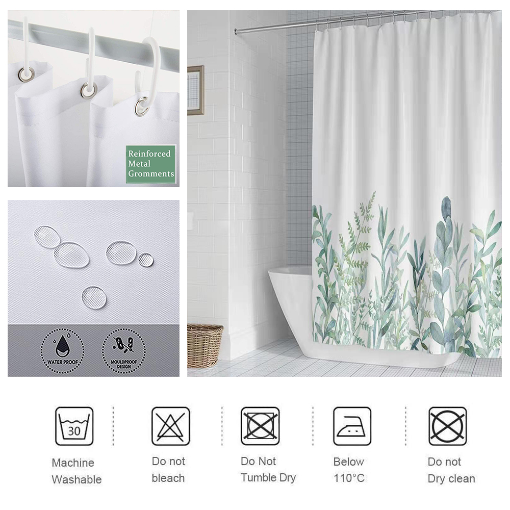 Green Tropical shower curtains Leaves Printed Curtains For Bathroom Natural Plant Polyester Waterproof Bathroom Curtains