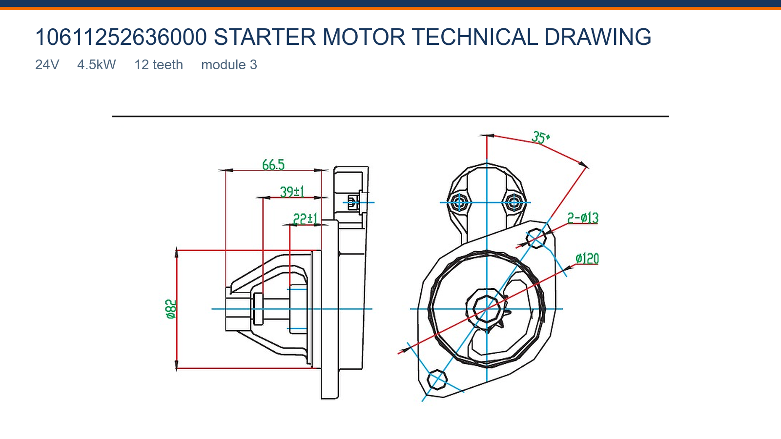 10611252636000 Disegno tecnico motorino di avviamento Changfa 24V 4,5 kW 12T