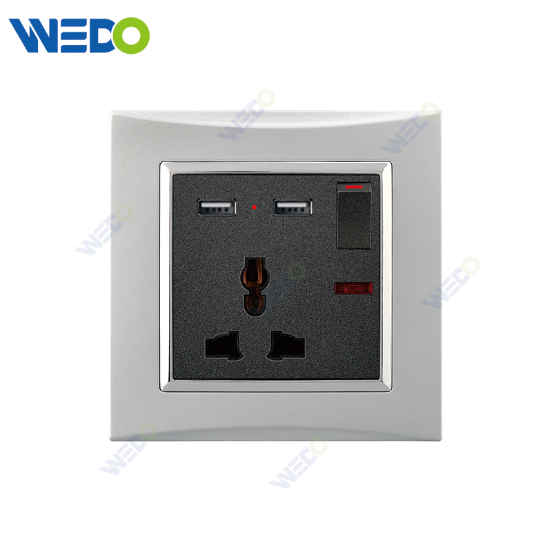 M3 Wenzhou Factory New Design Electrical Light Wall Switch And Socket IEC60669 3PIN SWITCHED SOCKET WITH NEON+2USB