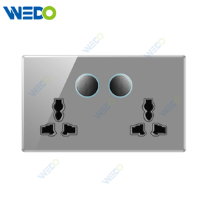 S6 Series Double 13A MF Switched Socket with LED Light Ring 250V Light Electric Wall Switch Socket Tempered Glass Material Modern Sockets