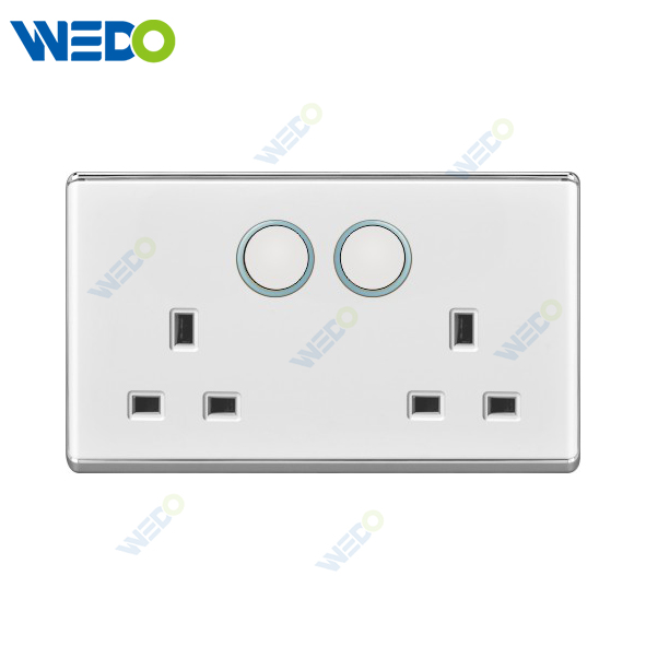 S2-W Home Switches Double13A Switched Socket with Light Ring 250V Light Electric Wall Switch Socket 86*86cm PC Material with Chrome Frame