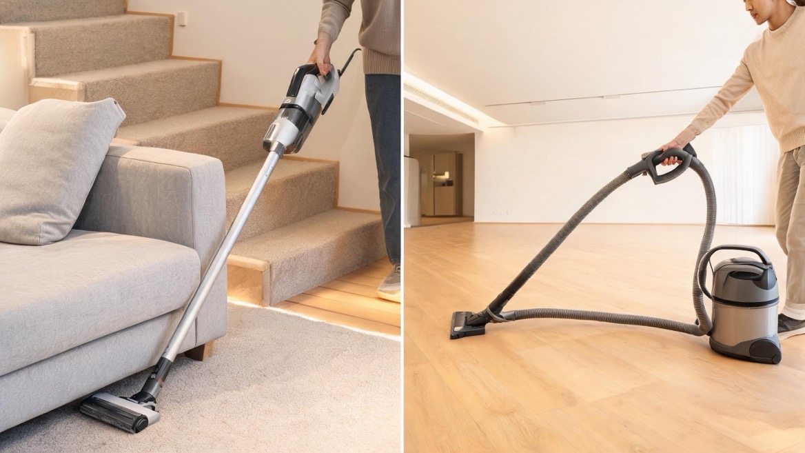 Portable And Canister Vacuum Comparison Comparação de vácuo portátil e canister