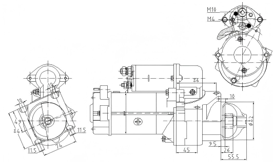 Technický nákres výrobce startérů Elecdurauto Heavy-Duty