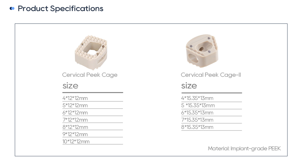 PEEK cervical cage instrument set specifications