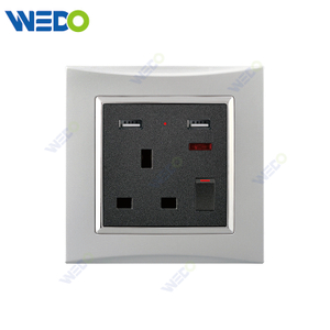M3 Wenzhou Factory New Design Electrical Light Wall Switch And Socket IEC60669 13A SWITCHED SOCKET WITH NEON +2USB