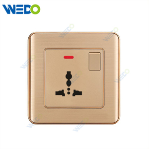 C32 Aluminium Gold 15A 3 Pin Multi Function Socket with Neon 