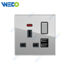 D90 Series 13A Switched Socket with LED Light Ring+2USB 250V Light Electric Wall Switch Socket Glass Plate+PC Bottom Material Modern Sockets
